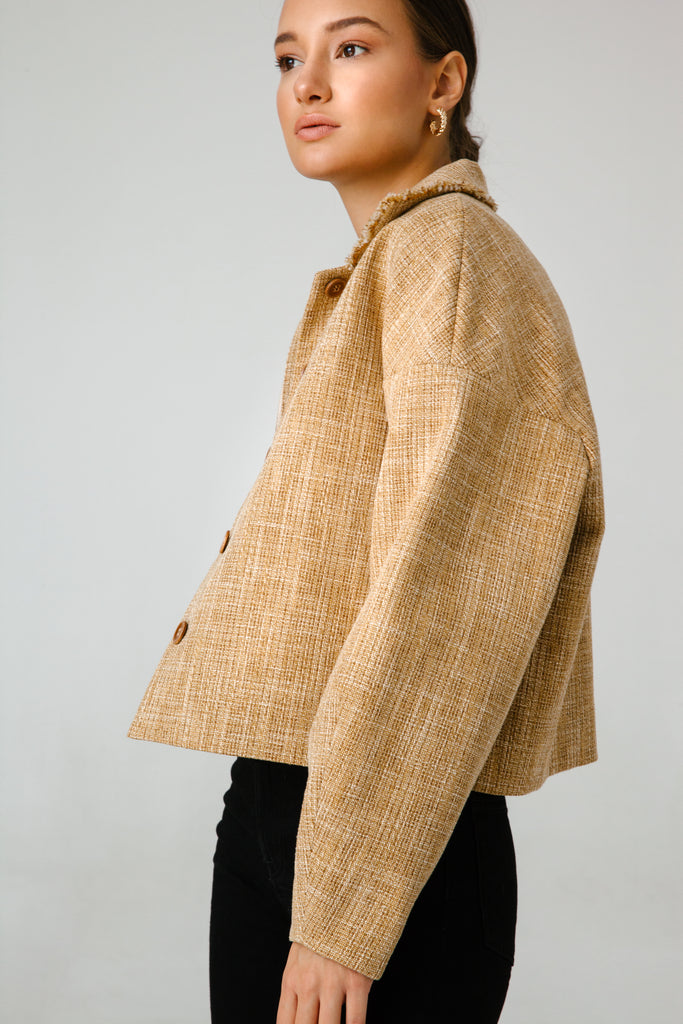 gold beige wool fabric end of roll tweed boucle jacket casual formal smartwear businesswear 