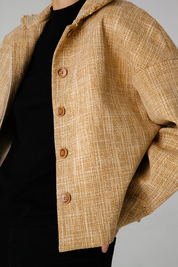 gold beige wool fabric end of roll tweed boucle jacket casual formal smartwear businesswear 