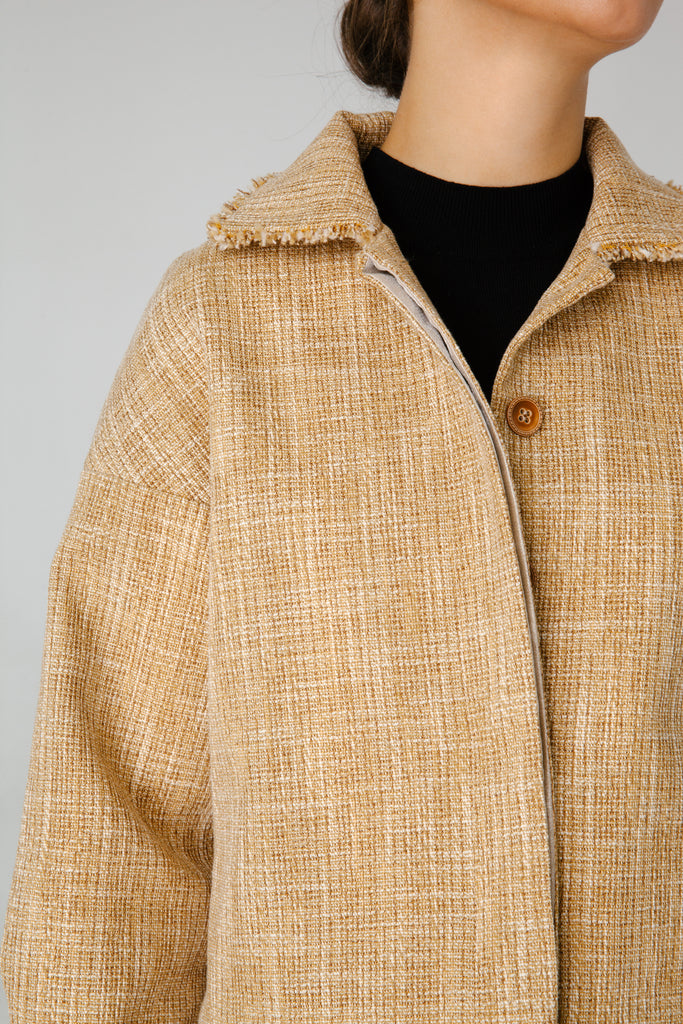 gold beige wool fabric end of roll tweed boucle jacket casual formal smartwear businesswear 