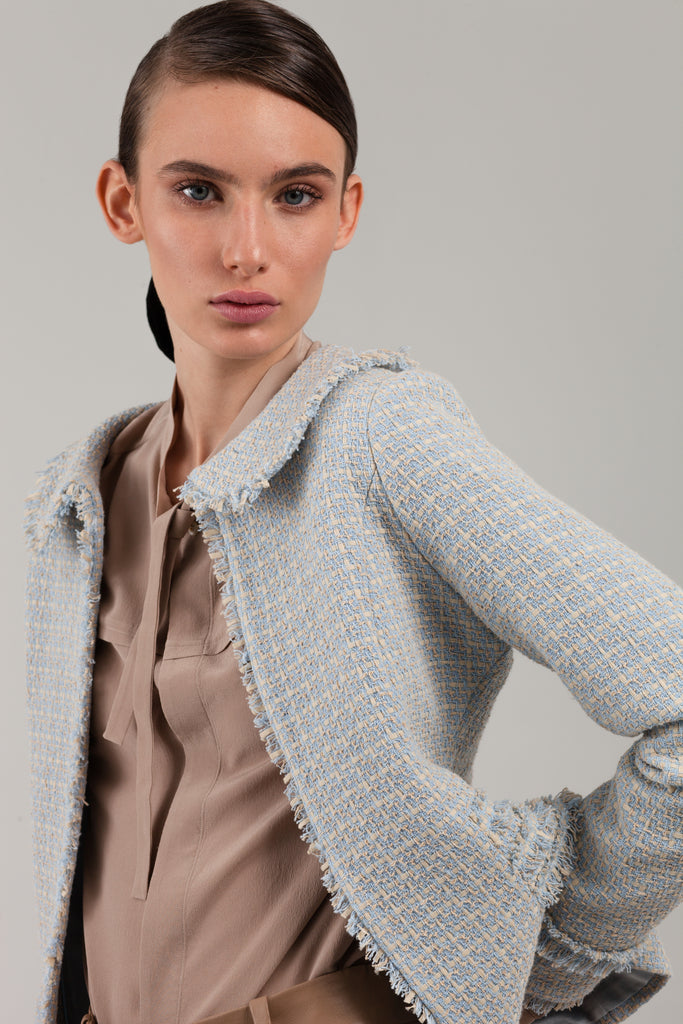 Yvonne Light Blue and Beige Checkered Bouclé Jacket