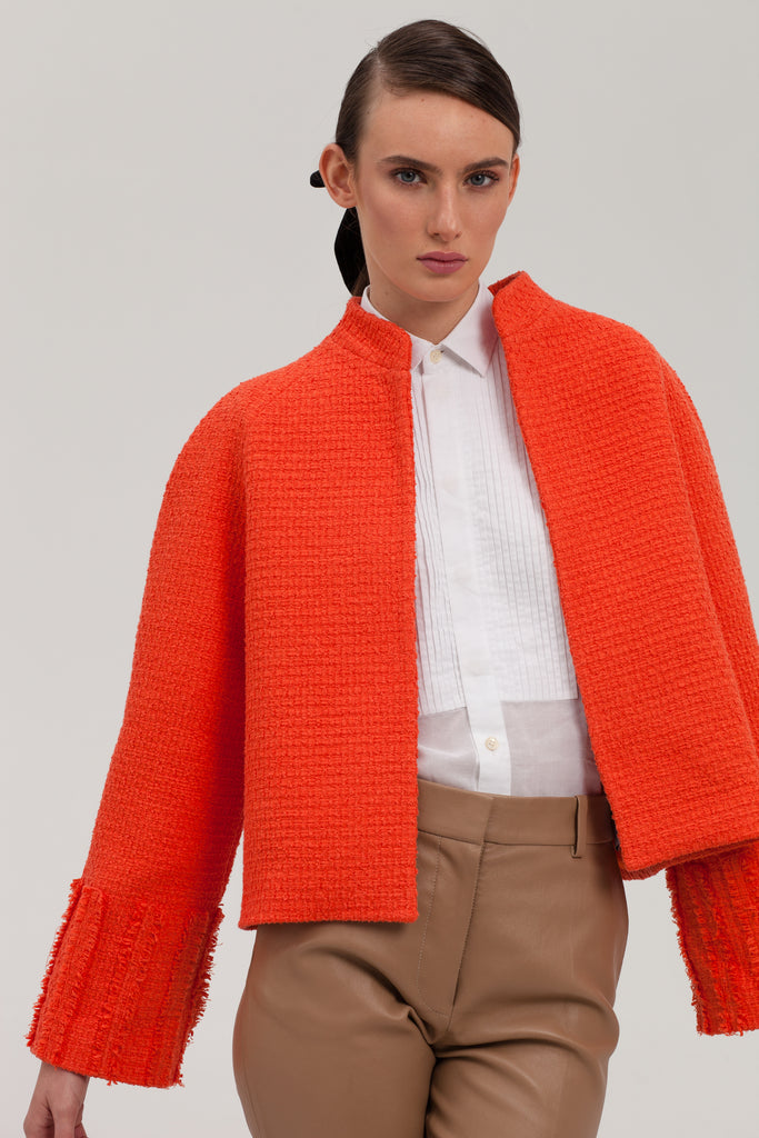 orange cotton fabric tweed boucle jacket blazer businesswear officewear