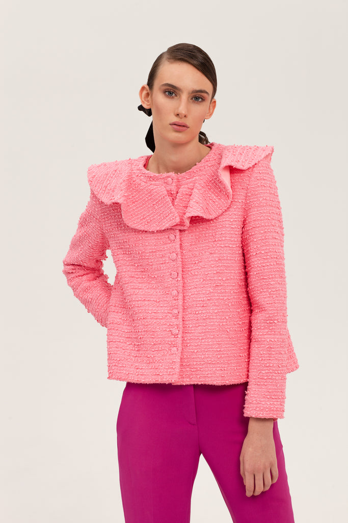 Thérèse Hot Pink Frill Bouclé Jacket